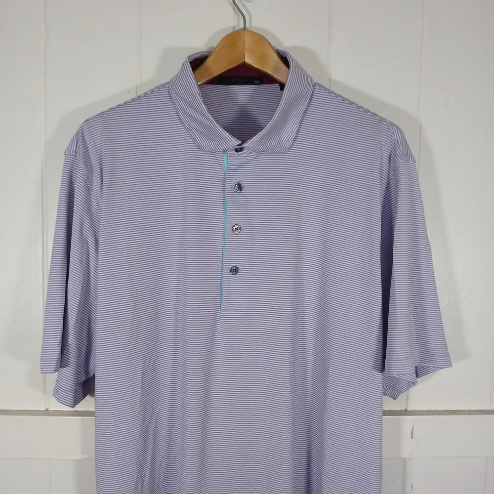 Greyson Polo Shirt Mens XXL Purple Striped Performance Golf Wolf Logo